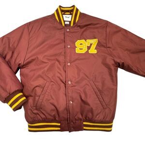 Tna Varsity Jacket Men Small Burgundy Lined Ribbed Cuffs Long Sleeve Snap Button